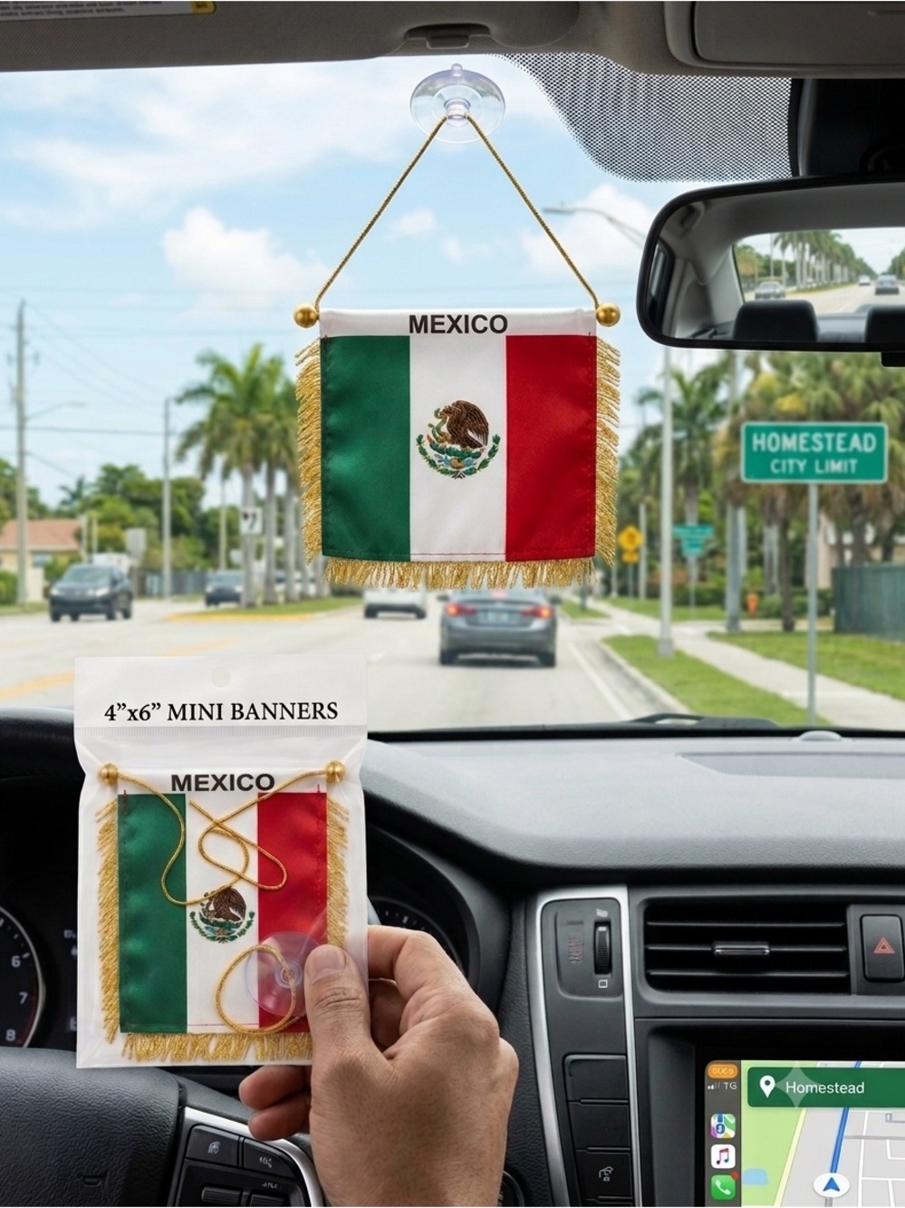 Mexico Flag 4 X 6” MINI BANNER CAR WINDOW MIRROR HANGING w/ Suction Cup NEW